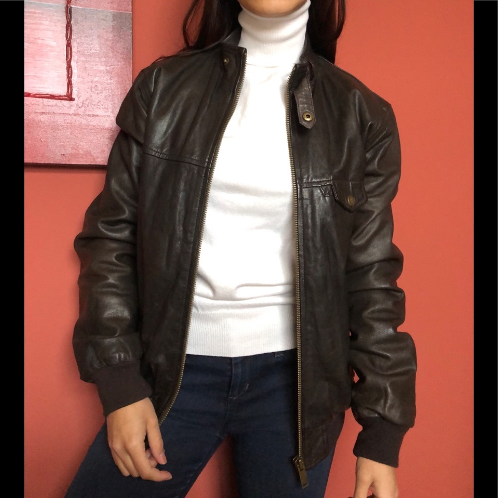 NWT Chevignon oversized brown leather jacket